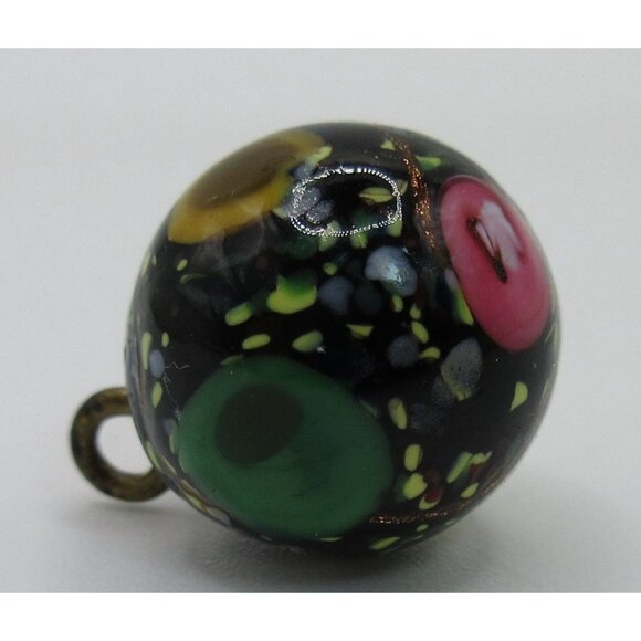 Vintage Murano Venetian Glass Button Black Aventurine Pink Rose ½" Italy - Picture 4 of 6